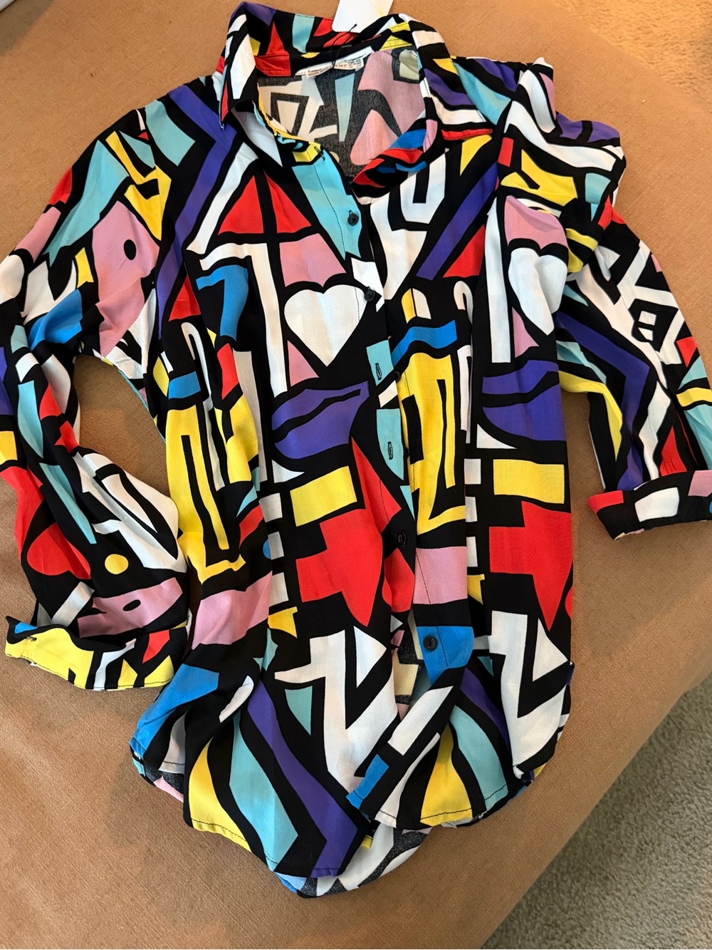 Girls' Colorblock Geometric Button-Up Shirt - Multicolor